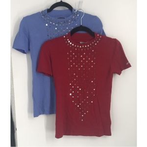 Mi Mi Sol girls lot of 2 red blue short sleeve sequined sweater top sz 14y